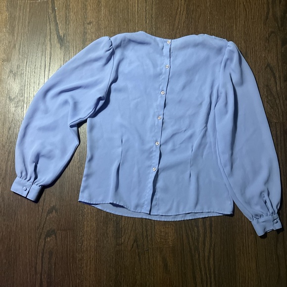 VINTAGE 1980s DOES 1930s DECO G. PELLINI PERIWINKLE SEMI-SHEER CHIFFON BLOUSE - Picture 5 of 5